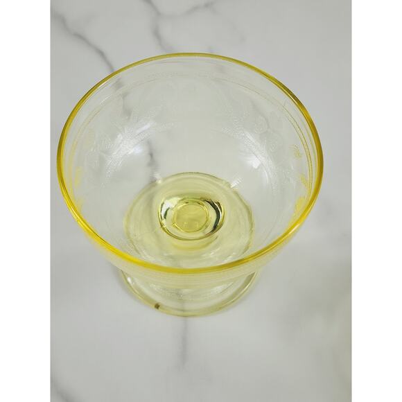 Hazel Atlas Sherbet Glasses Cloverleaf Yellow Footed 30s Depression Glass 3 1/4" - Picture 8 of 13